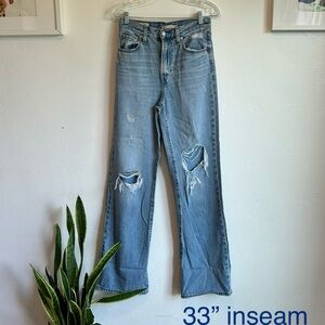 Levi's Distressed Ribcage Wide Leg Jeans